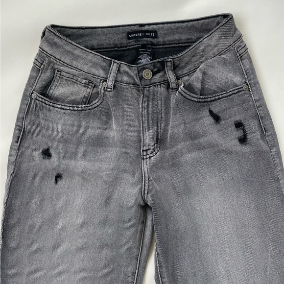 Sincerely Jules Faded Black Distressed High Rise Straight Jeans Size 3/26 - Picture 4 of 13